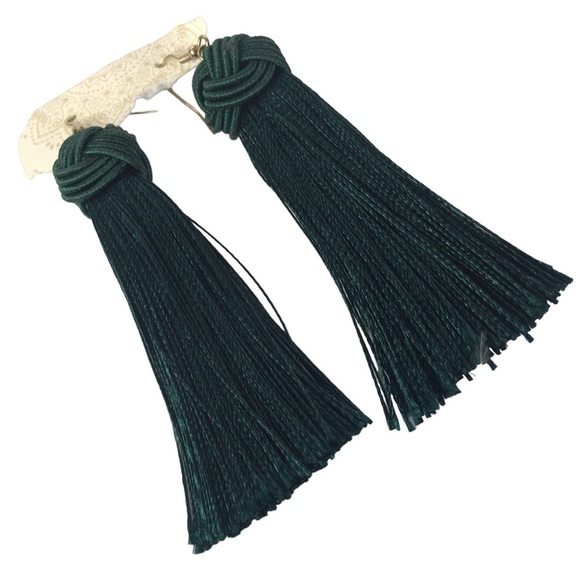 New Vintage Green Tassel Fringe Statement Drop Earring 4" long - Picture 1 of 3